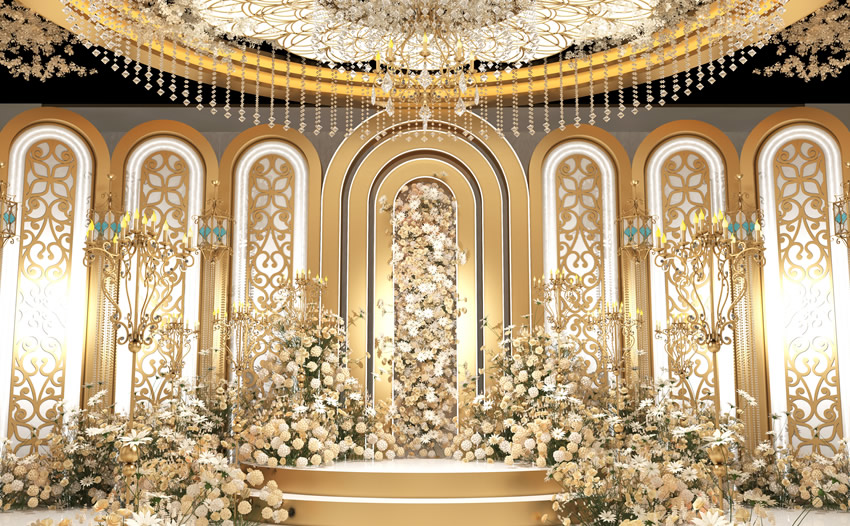 兰陵香槟色调婚礼堂效果展示